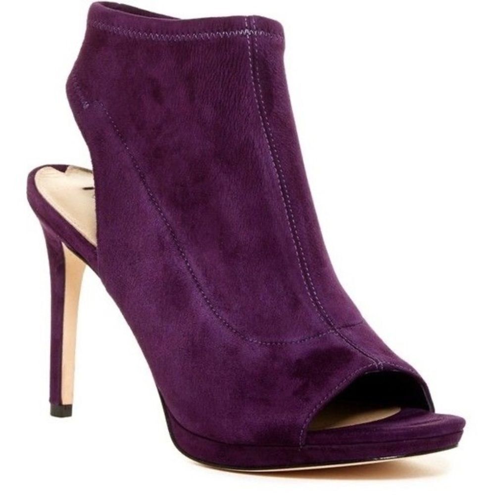 VIA Spiga “Seraphina" purple suede peep toe stiletto heeled side zip sandals